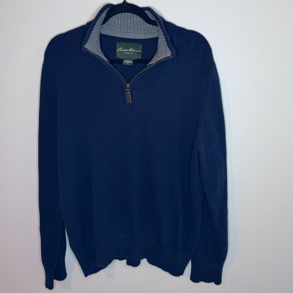 Eddie Bauer Navy Blue Quarter Zip Knit Sweater Pullover